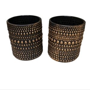 Black & Gold Hobnail Glass Candle Holders Set- NEW